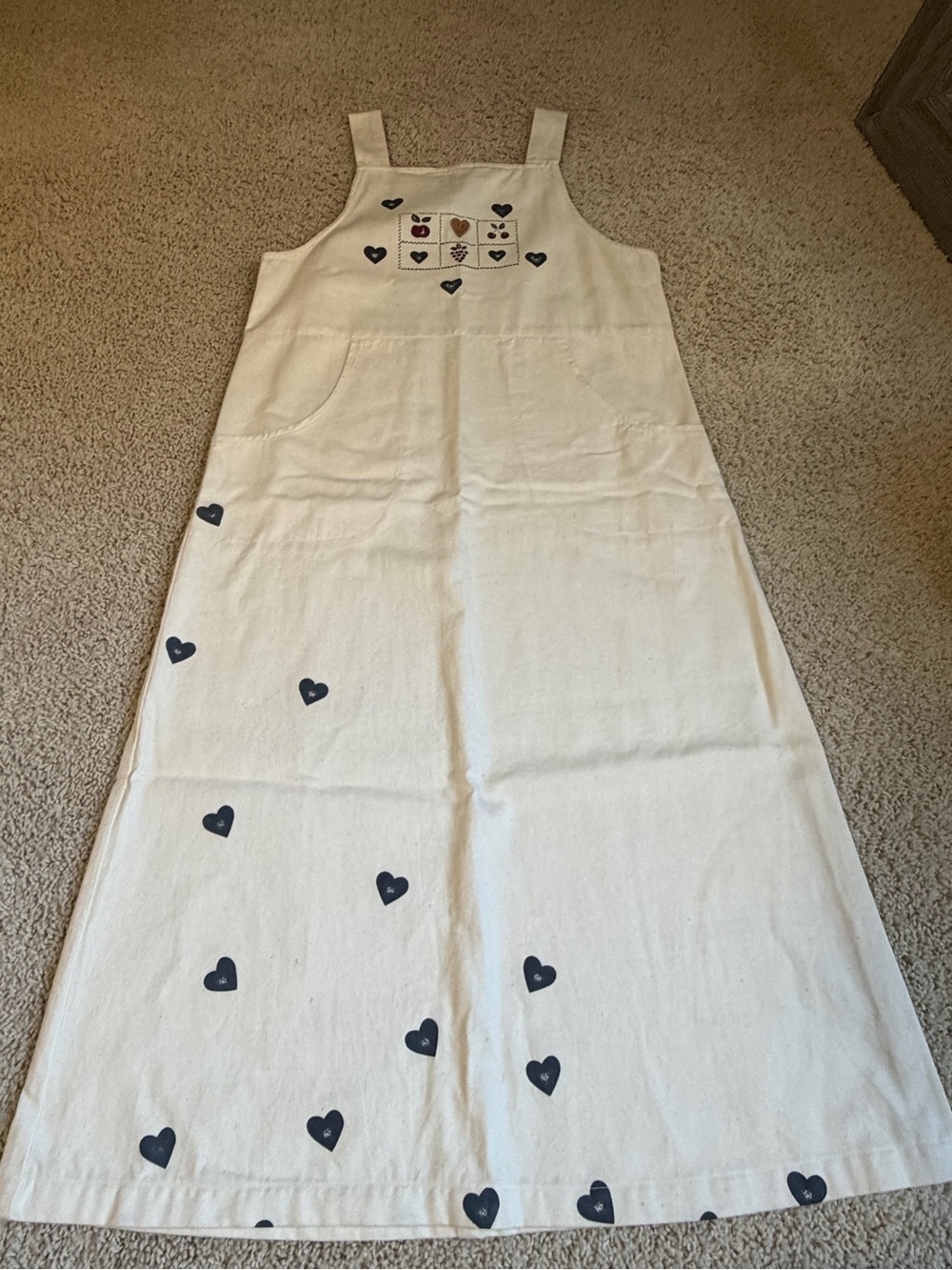 Christopher & Banks Cream Pinafore Dress with Navy Heart Motif - Picture 1 of 2